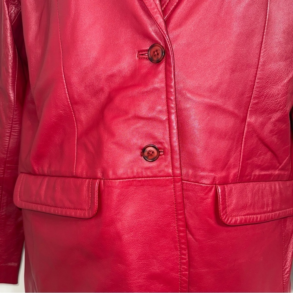 Elegant Red Leather Women's Blazer - Picture 3 of 10